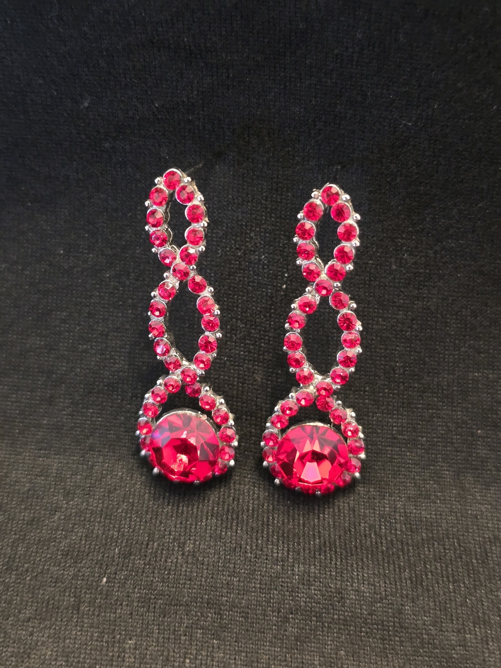 Radiant Fuchsia Red Rhinestone Infinity Drop Earrings - Picture 2 of 4
